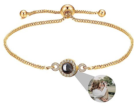 Nergaebe Personalisierte Fotoarmbänder mit Bild innen, individuelle Projektionsarmbänder mit Fotos für Damen und Herren, Kreisbildarmband für Muttertag, Geburtstage, Jahrestag, Weihnachten
