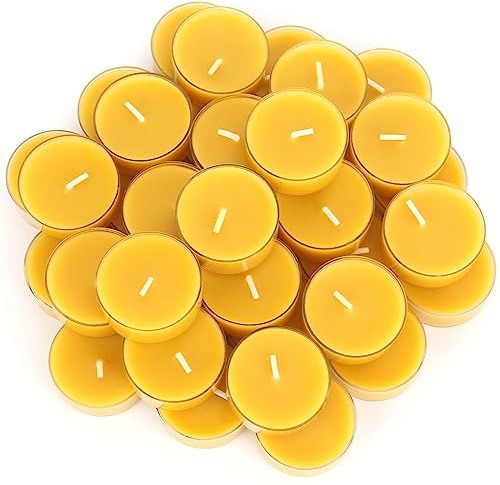 Capaniel 36 Packs Beeswax Tealight Candles- 4 Hour Burn Time Beeswax Candles Burn Evenly and Clean Bees Wax Candles Bulk Smokeless Beeswax Tea Lights for Relaxing Air Purification