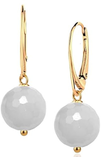 I.L.U.S Vergoldete 925 Sterling Silber Ohrringe mit Grüner Jade – Elegante Hängende Naturstein Kugel Ohrhänger für Damen – Nickelfreier Edelstein Ohrschmuck Geschenk für Frauen