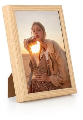 Wenrescry Marco de Fotos de Madera de 21cm x 16cm con Cristal Auténtico, Marco para Fotos de, Decoración de Hogar u Oficina, Fácil Instalación, Versátil para Colgar o Colocar de Pie