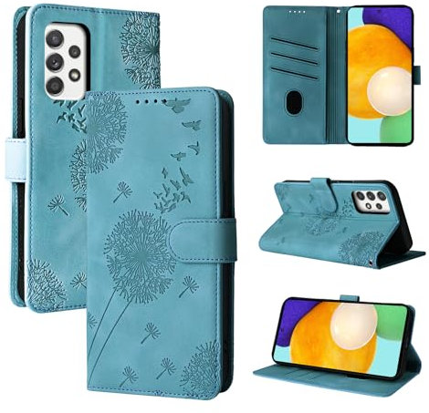 Rostsant Handyhülle für Samsung Galaxy A52 5G/A52 4G/A52s 5G Löwenzahn PU Leder Samsung Galaxy A52 5G Flip Case Brieftasche Tasche Hülle Magnetisch Handyhülle für Samsung Galaxy A52 4G Blau