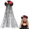 EHIOG Halloween Tag der Toten Haarreif, Halloween Damen Kostüm Schleier Schwarz, Tag der Toten Rosen Haarreif mit Blumen und Schleier, Karneval Fasching Halloween Damen Kostüm Accessoires