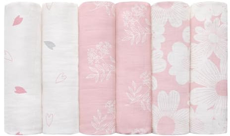 GLLQUEN BABY Musselintücher für Babys, 70 cm x 70 cm, 6er-Pack Spucktücher aus Baumwolle, saugfähig und atmungsaktiv und ideal zum Reinigen, Abwischen und Abdecken von Neugeborenen