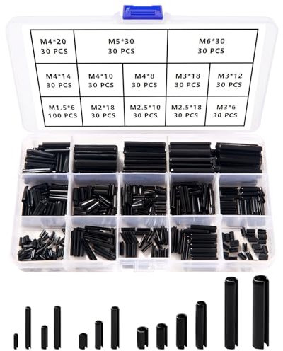 YIXISI 460 Pezzi 13 Dimensioni M1.5 / M2 / M2.5 / M3 / M4 / M5 / M6 Rotoli Perni Intaglio Molla Kit, Perni a Molla Scanalati, Kit Perni a Molla Divisi, per Riparazione Automobilistica