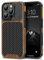 TENDLIN Kompatibel mit iPhone 16 Pro Hülle Holz und Carbon Textur Design Leder Hybrid Handyhülle (Schwarz)