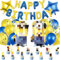 47PCS Geburtstag Dekorationen, Party Supplies Premium Geburtstag Banner, 24 Cake Toppers, 18 Latex-Ballons, 4 Folie Niedliche Luftballons, Junge Mädchen Kind Gelbe Luftballons