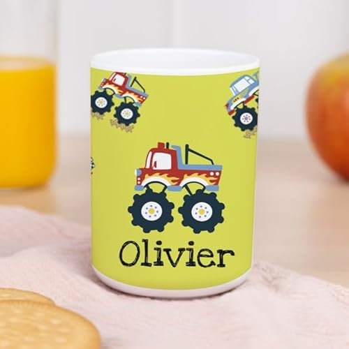 Wanapix | Kunststoffbecher mit Namen für Kinder | Unzerbrechlicher Trinkbecher Personalisierter | Schule/Kindergarten| BPA freier | 330 ml | Monsters Cars