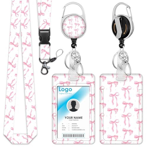Calkkrer Porte-badge Rose Douce avec Ruban pour Femmes, Porte-cartes Amovible pour Badge de Service, Porte-nom et Cartes d'identité, Accessoires de Bureau Élégants