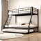 Generisch Etagenbett 90x200 cm und 140x200 cm mit ausziehbarem Gästebett – Schlafplatz für 4 Personen, mit Leiter & Rausfallschutz, stabiles schwarzes Metallgestell – platzsparend für kompakte Räume