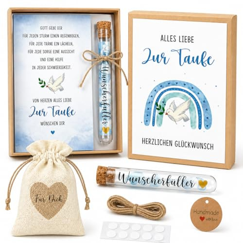 Sugfews Taufgeschenke für Mädchen Jungen Taufgeschenk Taufe Souvenirs Geschenkverpackung für Reagenzgläser aus Kork Inklusive Karte Taufe, Jutesäckchen, Geldgutscheine