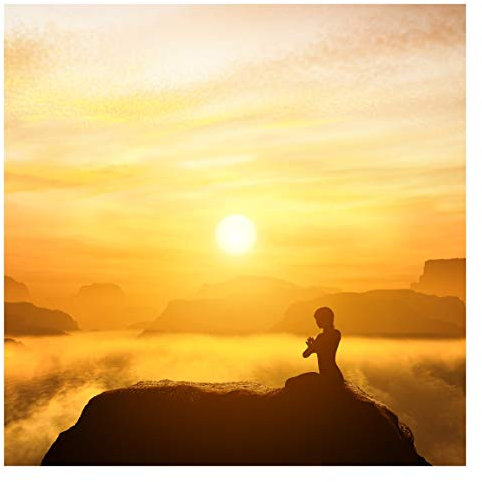 Bilderwelten Sonnenuntergang Fototapete 3D inkl. Kleister 192x192cm - Vliestapete Made in Germany - Tapete Sonnenaufgang Schlafzimmer - Yoga Fototapete Natur - Wandtapete Wohnzimmer Flur T_2688