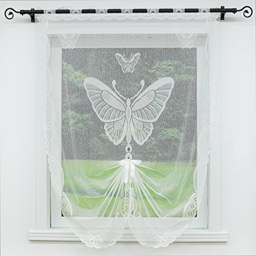 Joyswahl Scheibengardine Jacquard Raffrollo mit Stangendurchzug Schmetterling BxH 100x160cm Weiß 1er Pack