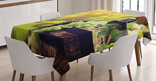 ABAKUHAUS Wein Tischdecke, Landwirtschaft Land Trinken, Personalisierter Druck Klare Farben ohne Verblassen Waschbar für Außen Bereich, 140 x 240 cm, Hellgrün Schwarz Braun