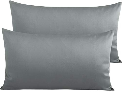 NTBAY 2 Pack 500 Thread Count 100% Egyptian Cotton Pillowcases, Super Soft Cozy and Breathable Envelope Closure King Pillow Cases, 50x90 cm, Grey