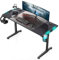 EUREKA ERGONOMIC Gaming Tisch mit LED Groß Gamer Tisch 140 × 60 cm Gaming Schreibtisch PC Computertisch mit Kabelmanagement Gaming Computertisch, Getränkehalter und Kopfhörerhalter Schwarz