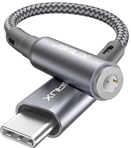 JSAUX Adaptador USB C a Jack 3.5mm, Chipset Adaptador Auriculares Tipo C Compatible con Samsung S22 S21 S20/Note 20, Oneplus 8/7T, Huawei P40 P30/Mate 40, iPad Pro/Mini 6, Pixel, Xiaomi, Sony-Gris