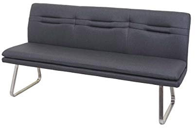 Mendler Sitzbank HWC-H70, Esszimmerbank Bank Polsterbank, Rückenlehne Stoff/Textil Edelstahl gebürstet - grau 180cm