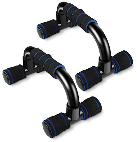Support de barre de pompe, barre de musculation avec poignées en mousse antidérapante pour bras, poitrine et épaules - Entraînement de gym à la maison (Bleu)