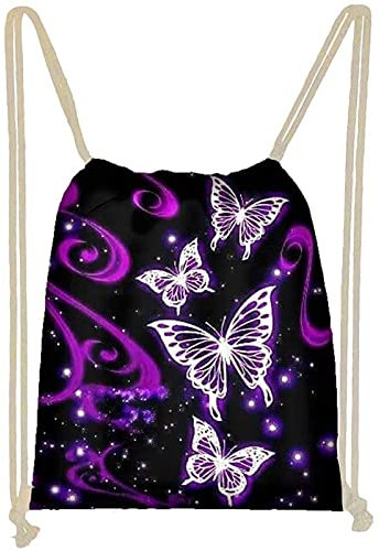 Jeiento Rucksack mit Kordelzug für Herren und Damen, lässige Schnur, Partygeschenk, violettfarbener schmetterling, 36