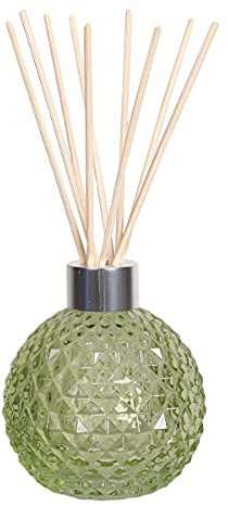 Woodbridge leeres Reed Diffuser Glas | zum Selbstbefüllen | Grün | Schickes Diffuser Glas inklusive 50 Stück Rattan Reeds zur Duftverteilung | geruchsneutralisierender Luftentfeuchter