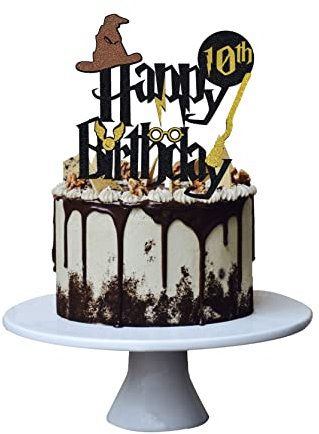 Wizard 10th Cake Topper Boy and Girl 10 Happy Birthday Party Decoration - Black (5th-50th)