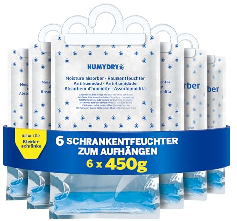 HUMYDRY – 6er-PackEntfeuchter zum Hängen (450 g) – Absorbiert Feuchtigkeit