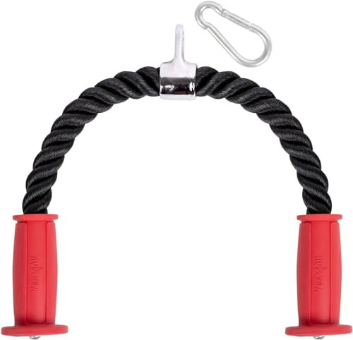 Yes4All Ergonomisches Trizepsseil 27 Zoll mit robusten Gummigriffen, verchromtes Karabiner/Trizeps-Pushdown-Seil für mehrere Anwendungen