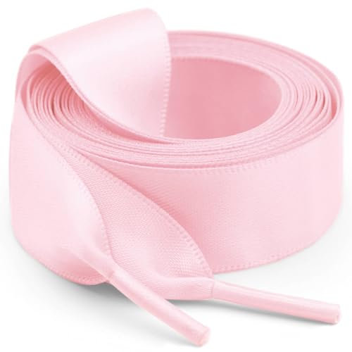 WEGOODZF Flat Satin Ribbon Shoelaces: 2 Pairs of 2CM Wide 120CM Long Pink Silk Shoe Laces for Trainers Pumps Sneakers