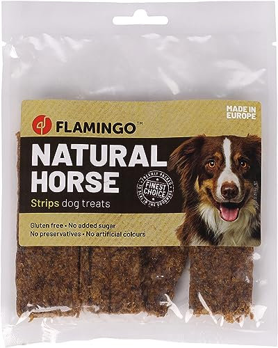 Flamingo Leckerli Hund – Natur Streifen mit Pferd – 100g – glutenfrei – ohne Zusätze – gesunder Kausnack