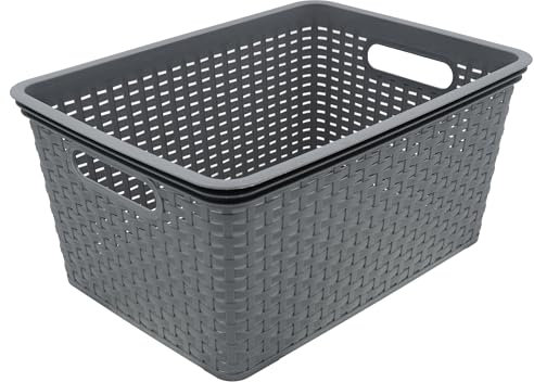 HRB Aufbewahrungsbox Lagerbox Box Korb in Rattan-Optik, 15 Liter, 39x28x18 cm Kiste Modern (1 Stück, Grau)