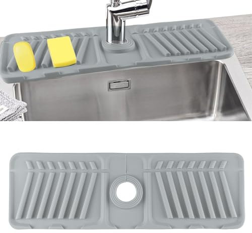 Sink Faucet Mat Silicone Draining Mat Kitchen Sink Splash Guard Faucet Handle Drip Catcher Tray for Kitchen, Bathroom, Countertop Protect