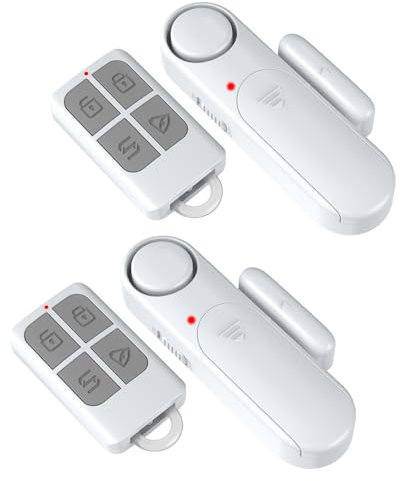 METAK Lot de 2 alarmes de porte sans fil avec télécommande, réglable 120 dB 182,9 m avec fenêtre ouverte, capteur d'alerte de sécurité à domicile, capteur d'alarme de porte ouverte pour la sécurité