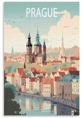 BaHeLs Vintage-Reiseposter in Prag, Tschechische Republik, Querformat, 20 x 30 cm, Leinwand-Kunstdruck, Gemälde für Wanddekoration, Wohnzimmer, Schlafzimmer