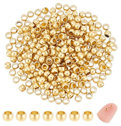 UNICRAFTALE 300pcs Gold Plated Round Crimp Beads Stainless Steel Spacer Beads Clamp Ends 2.5mm Rondelle Beads Tiny Crimps Beads Metal Beads Findings for DIY Bracelet Necklace Jewelry Making