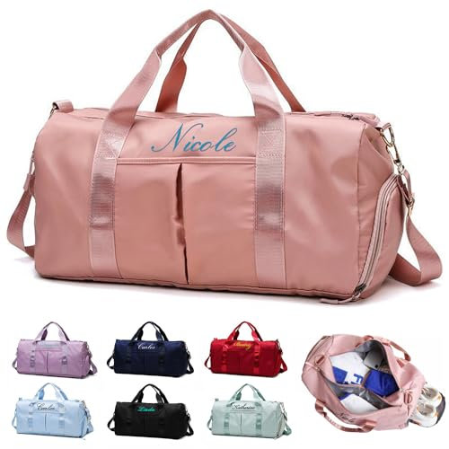 Sac de Sports Personnalisé Sac de Voyage Week-End et Nuit avec Sac Humide et Sec et Compartiment à Chaussures pour Hommes et Femmes Sacs de Sports Personnalisés (Rose)