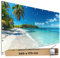 TRIOSK Große Motivplane Sichtschutz Zaunblende mit Motiv Südseestrand Meer Palmen Strand Motivbanner Garten Deko Plane Blickdicht für Zaun Terrasse Gartenzaun Zaunplane PVC 340x173 cm