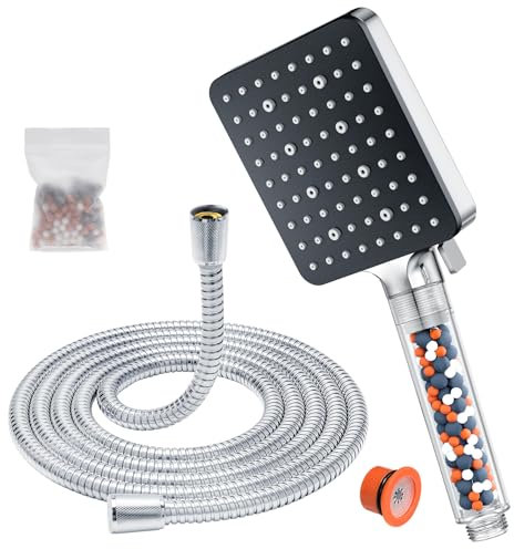 Duschkopf mit Schlauch 1.6M,YEAUPE PRO Wassersparend Handbrause Duschbrause mit Filter, Regendusche Brausekopf,Badewanne Duschschlauch 6 Strahlarten 2 Beutel Filterball, Hochdruck Sparduschkopf