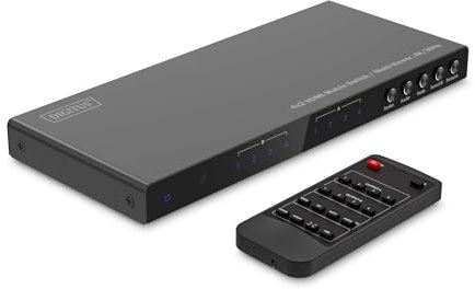 DIGITUS DS-55345 HDMI Matrix Switch 4x2 – 4 In 2 Out – UHD 4K/30 Hz HDTV: 3840 x 2160p – HDCP 1.4 & HDMI 1.4b – Multi-Viewer, Split-Screen, Pip – RS232, Audio (Toslink, Stereo 3,5mm)