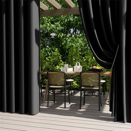 Hiseng Outdoor Vorhang Wetterfest mit Ösen 2er Set Balkon Outdoorvorhänge Wasserdicht Blickdicht Vorhang Outdoor Sichtschutz Sonnenschutz Vorhänge für Garten Pavillon Terrasse (Schwarz,70x120cm)