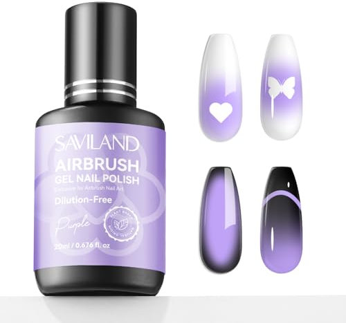 SAVILAND Plus Airbrush Gel Nail Polish Dilution-free: 20 ml Purple Gel Polish for Airbrush Fine Mist Nail Polish No Clogging Castor Oil VE Airbrush Paint for Ombre Nail French Cat Eye Nail Art