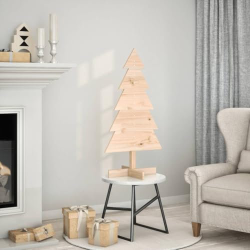 Homgoday Weihnachtsbaum aus Holz zur Dekoration, 100 cm Massivholz Kiefer, Xmas Pine Tree mit Metallständer, Indoor Outdoor Saisonal Holiday Ornament Dekoration Home Decor