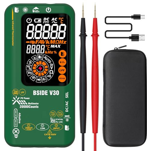 BSIDE Digital Multimeter Messgerät TRMS 20000 Zählungen, 0.01mV 0.1μA 1500V Smart Photovoltaik Multimeter, Stromprüfer Spannungsprüfer Hochgenau mit Doppelter Leistung Farb-LCD und IR Thermometer