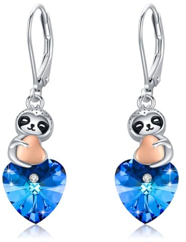 MEDWISE Faultier Ohrringe Mädchen 925 Sterling Silber Faultier Herz Ohrringe Kristall Tropfen Ohrringe Kinder Ohrhänger Faultier Schmuck für Mädchen Freundin Tochter Mutter Geburtstagsgeschenk