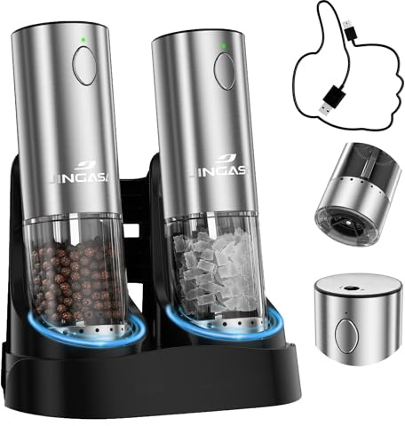 Electric Salt and Pepper Grinder Set with Charging Base, 2 Pack Set