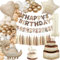 Decoraciones Cumpleaños Dinosaurios 1 Año, Globos de Cumpleaños Niño Niña, Globo 1 con Cumpleaños Feliz Foto Banner Infantil, Dinosaurio Decoracion Fiesta Cumpleaños Beige y Oro para Bebe 1 Año