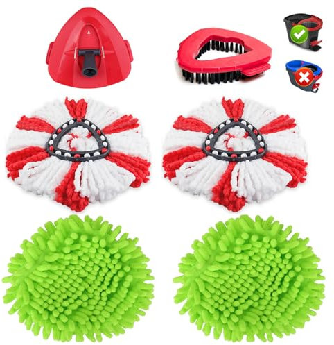 Sgizoku Set di 6 ricariche compatibili con Viledar Turbo Smart/Spin/Easy&Wring Mopp: 2 ricariche in microfibra+2ciniglia+1 testina+1 mocio base