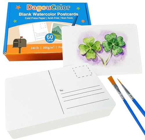 DagouColor Blank Watercolour Paper Postcards, 60 Cards, 4x6