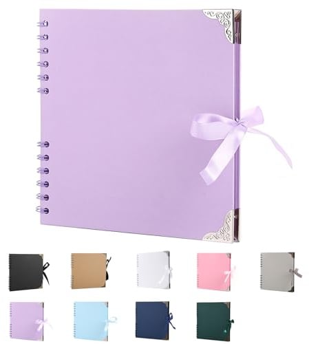 SHUBEIEUMI Scrapbook Photo Albums, 60 Pages Photo Book(20.5 x 20.5 cm), Scrap book with Ribbon Closure, Kraft Paper Scrap Book Ideal for Scrapbooking, Albums Arts and DIY Craft (Purple)