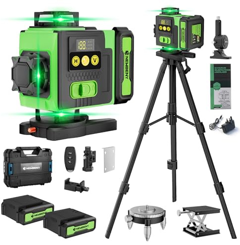 NewBeny Laser Level with Tripod Self Leveling, 4D Cross Line Laser Spirit Level with 16 Lines & 360°Rotation Window, Adjustable Light & Ultra-High Visibility for Indoor and Outdoor DIY Construction
