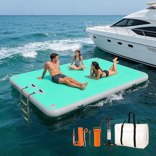 Inflatable Floating Dock, Water Island Float Raft Mat with Non-Slip Surface, 5FT Air Deck Platform, 6 Inch Thick for Pool, Lake, River, Beach, Ocean (Mint Green)